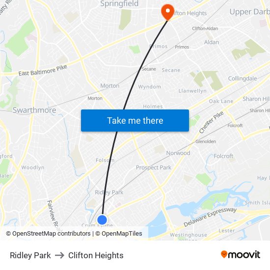 Ridley Park to Clifton Heights map
