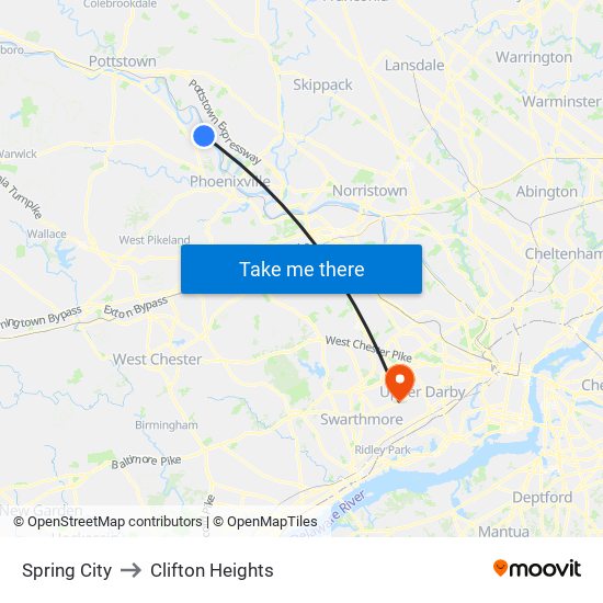 Spring City to Clifton Heights map