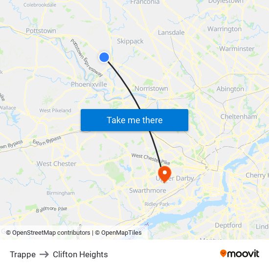 Trappe to Clifton Heights map