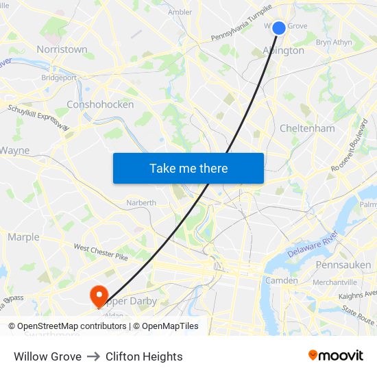 Willow Grove to Clifton Heights map
