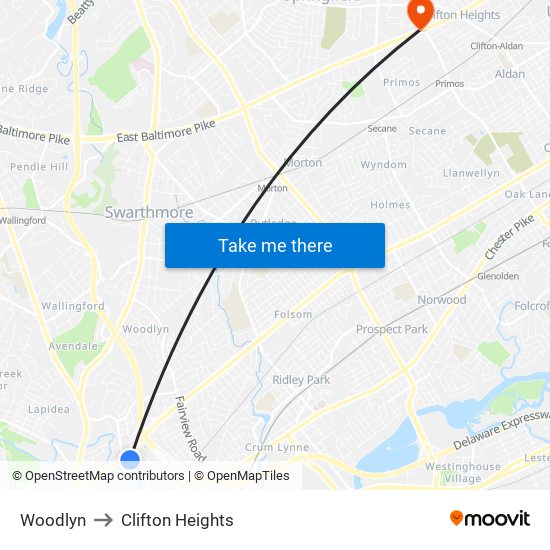 Woodlyn to Clifton Heights map