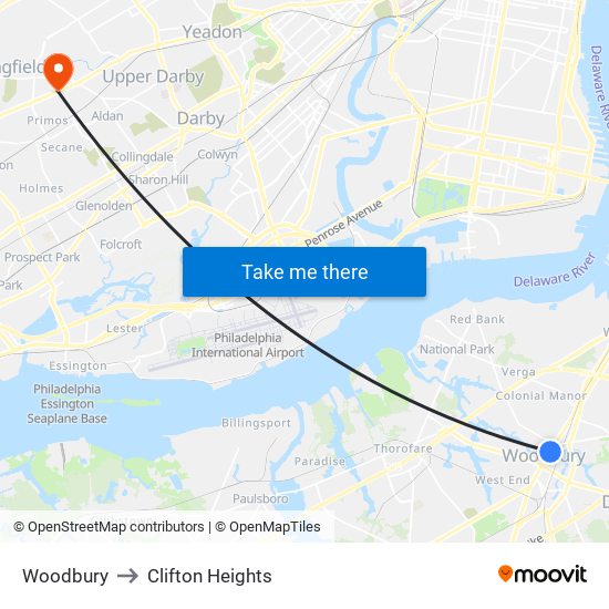 Woodbury to Clifton Heights map