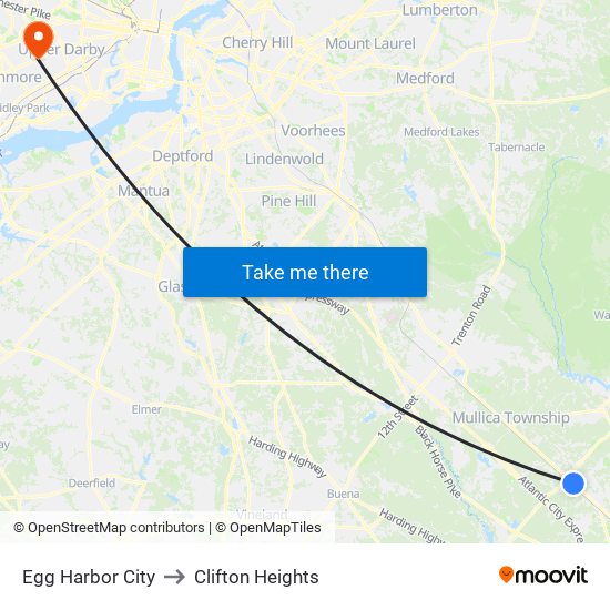 Egg Harbor City to Clifton Heights map