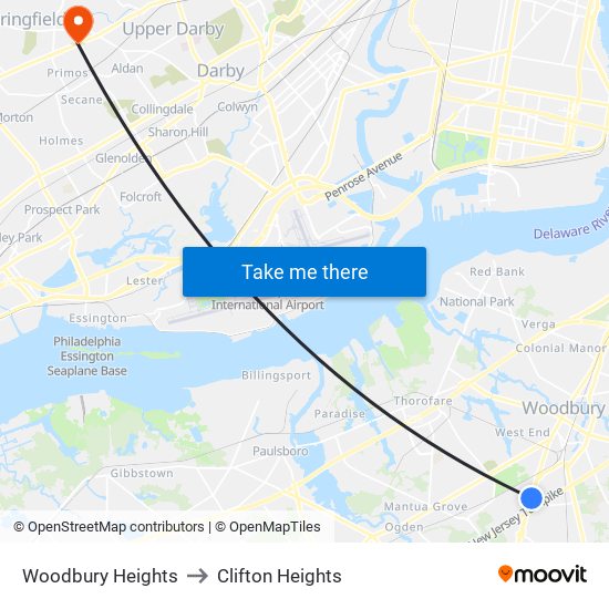 Woodbury Heights to Clifton Heights map