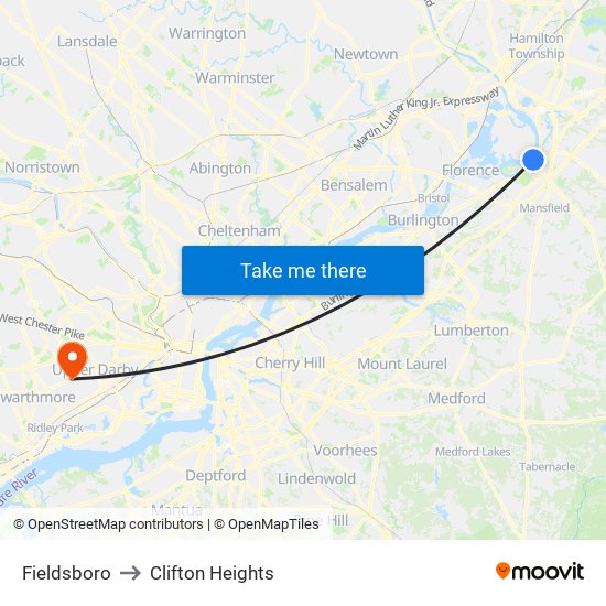 Fieldsboro to Clifton Heights map