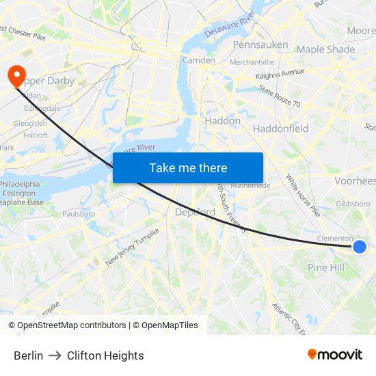 Berlin to Clifton Heights map