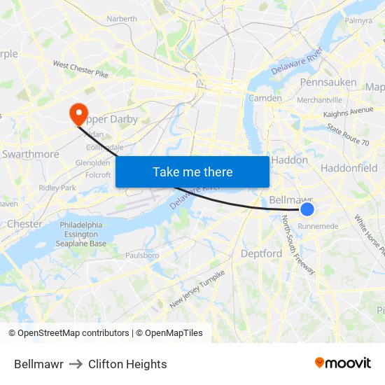 Bellmawr to Clifton Heights map