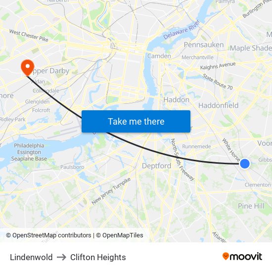 Lindenwold to Clifton Heights map