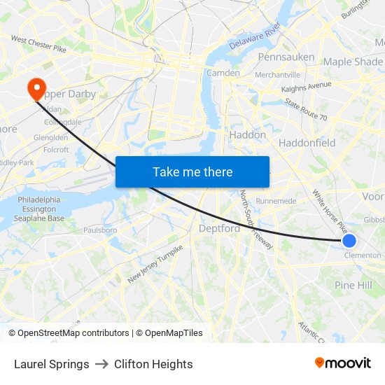 Laurel Springs to Clifton Heights map