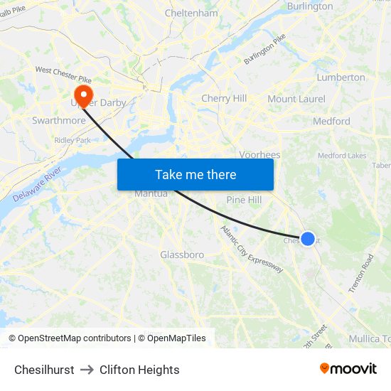 Chesilhurst to Clifton Heights map