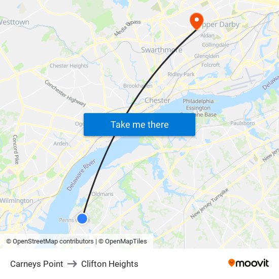 Carneys Point to Clifton Heights map