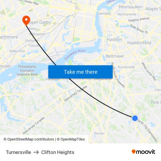 Turnersville to Clifton Heights map