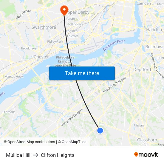 Mullica Hill to Clifton Heights map