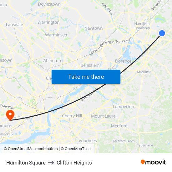 Hamilton Square to Clifton Heights map