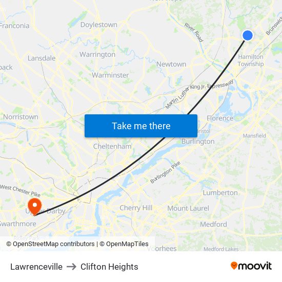 Lawrenceville to Clifton Heights map