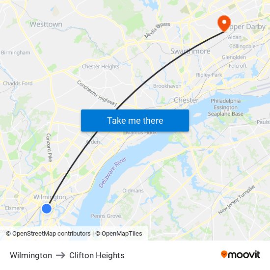 Wilmington to Clifton Heights map