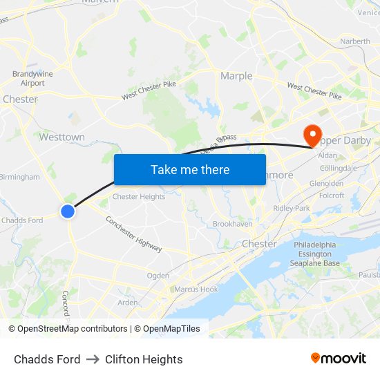 Chadds Ford to Clifton Heights map