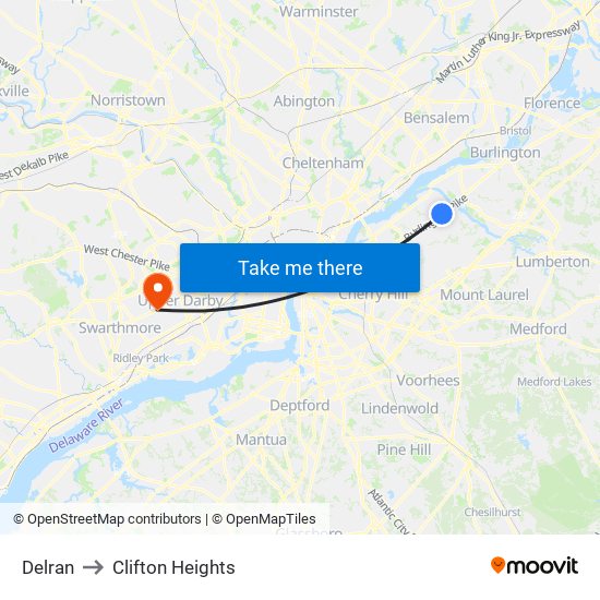 Delran to Clifton Heights map