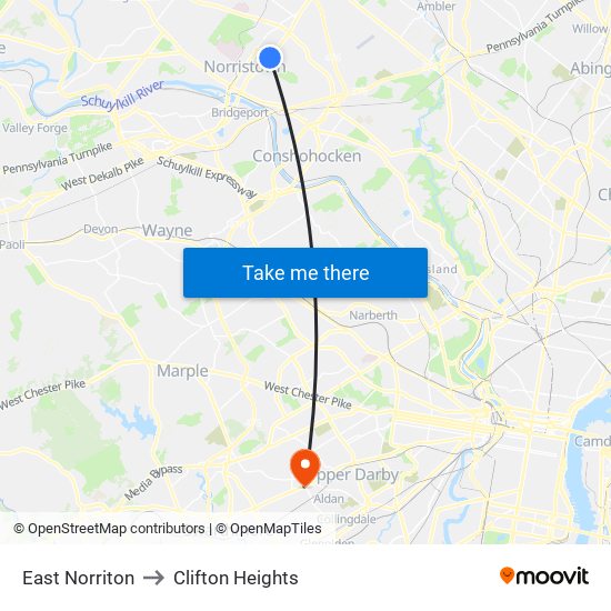 East Norriton to Clifton Heights map