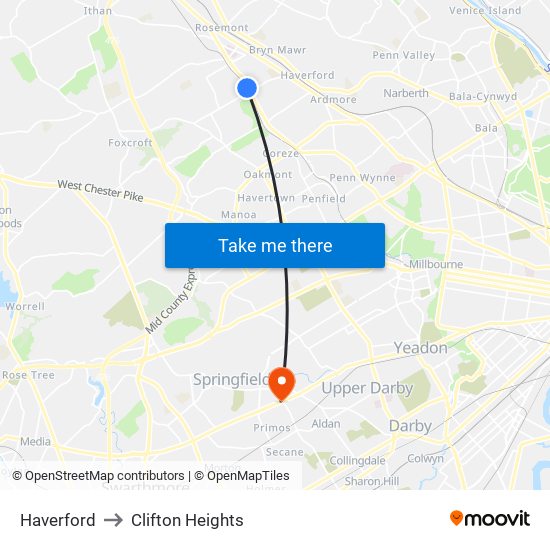 Haverford to Clifton Heights map