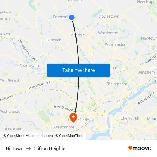Hilltown to Clifton Heights map
