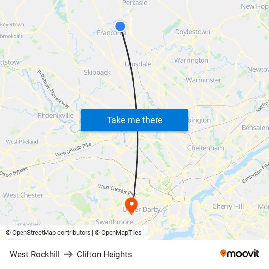 West Rockhill to Clifton Heights map