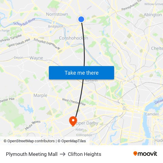 Plymouth Meeting Mall to Clifton Heights map