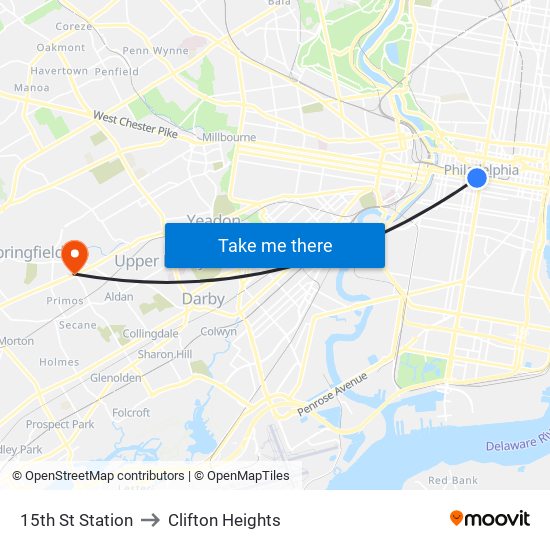 15th St Station to Clifton Heights map