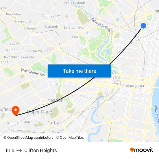 Erie to Clifton Heights map