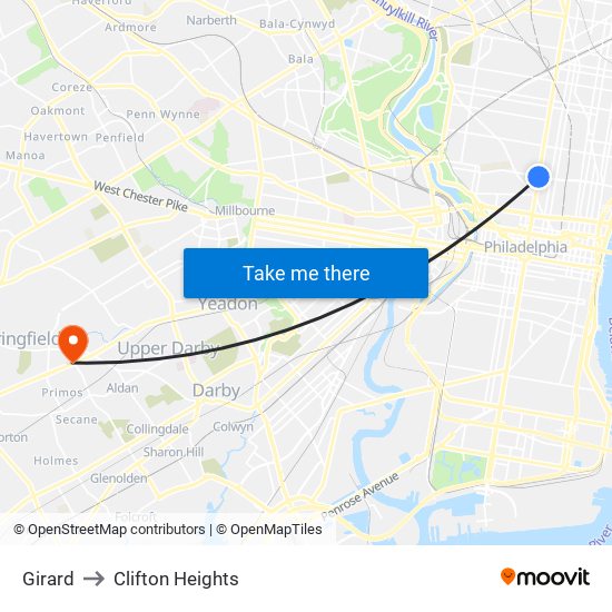 Girard to Clifton Heights map