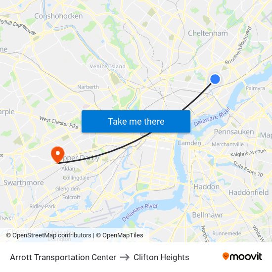 Arrott Transportation Center to Clifton Heights map