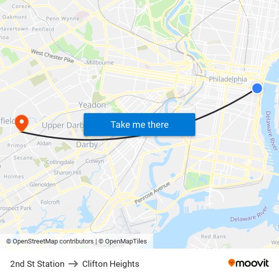 2nd St Station to Clifton Heights map