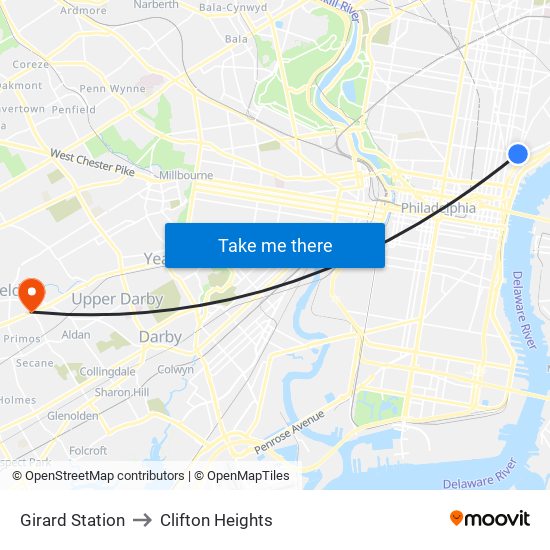 Girard Station to Clifton Heights map
