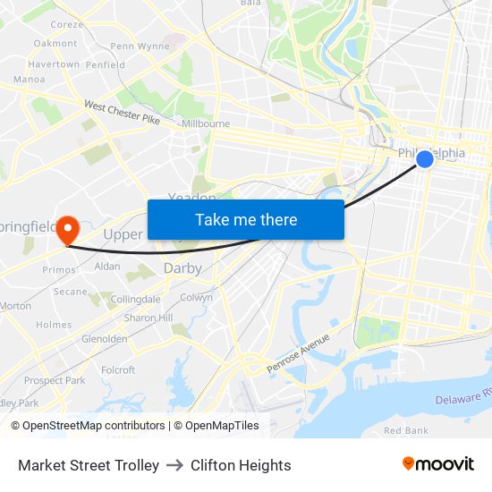 Market Street Trolley to Clifton Heights map