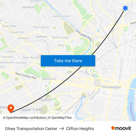Olney Transportation Center to Clifton Heights map