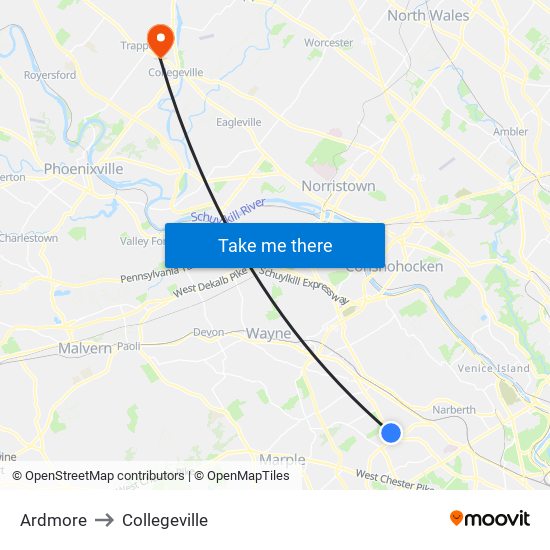 Ardmore to Collegeville map