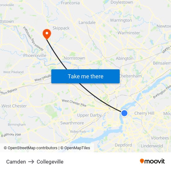 Camden to Collegeville map