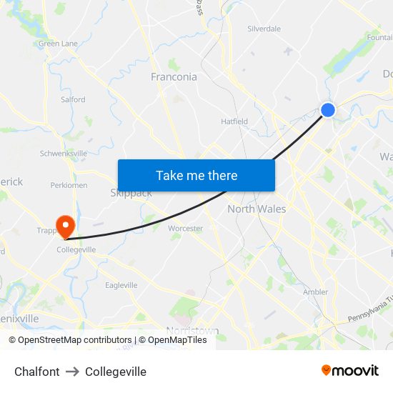 Chalfont to Collegeville map