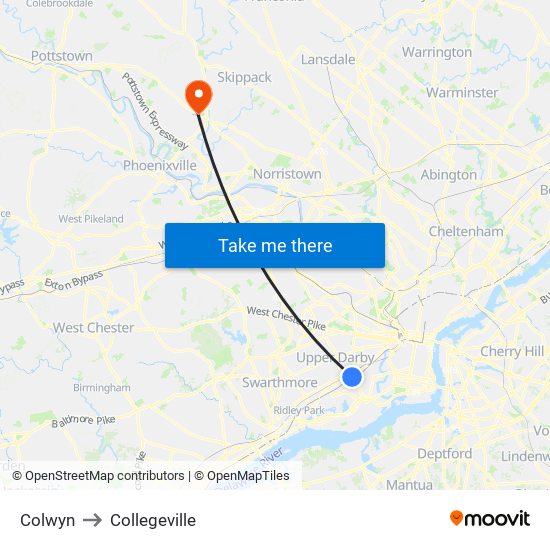 Colwyn to Collegeville map