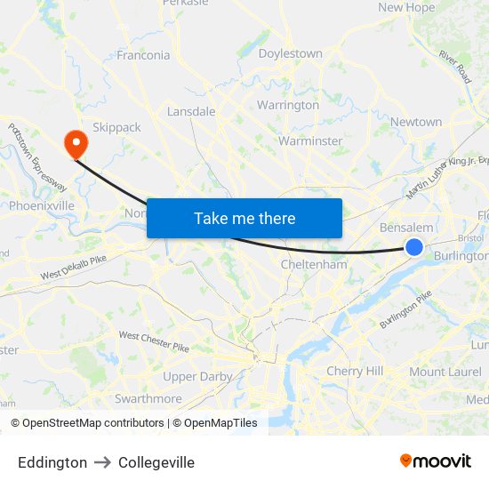 Eddington to Collegeville map