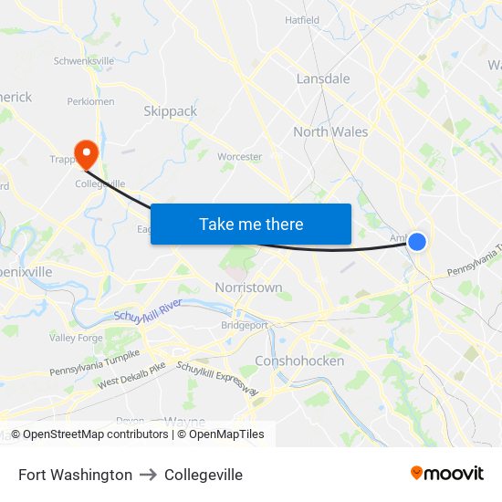 Fort Washington to Collegeville map