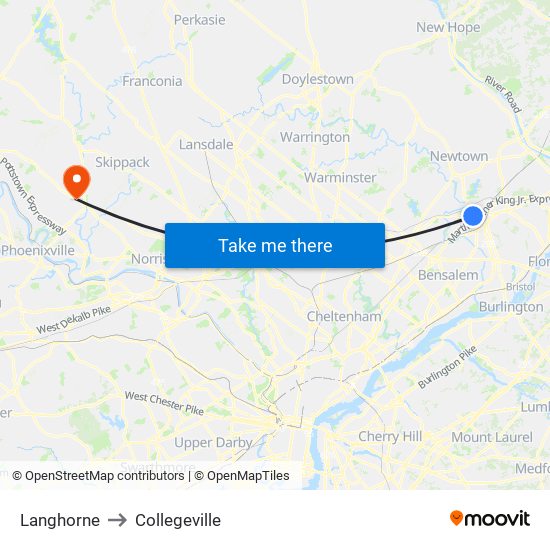 Langhorne to Collegeville map