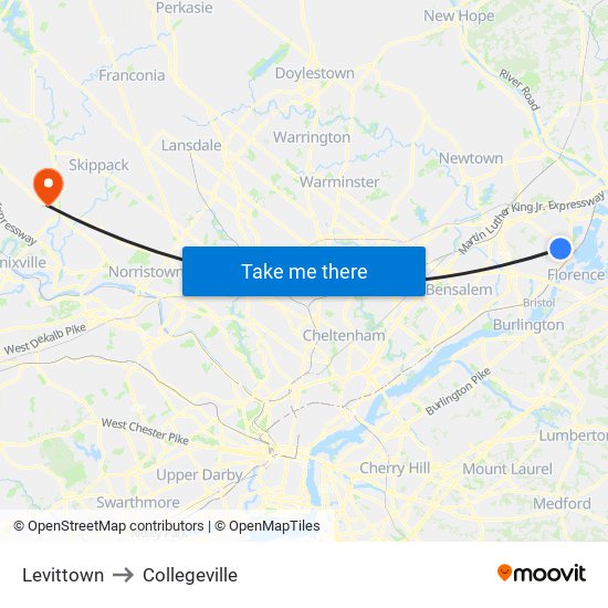 Levittown to Collegeville map