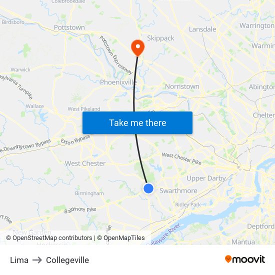 Lima to Collegeville map
