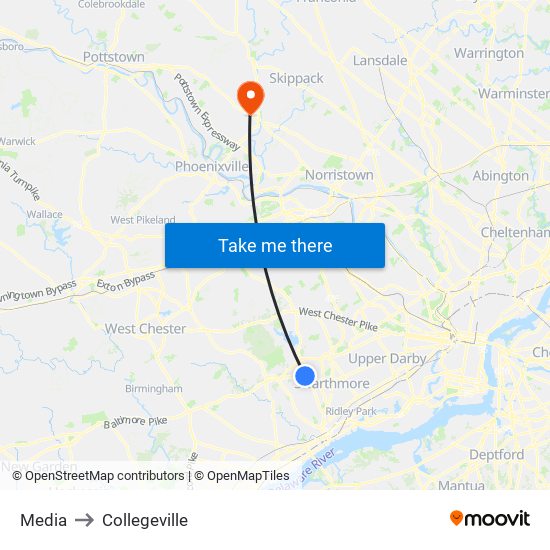 Media to Collegeville map