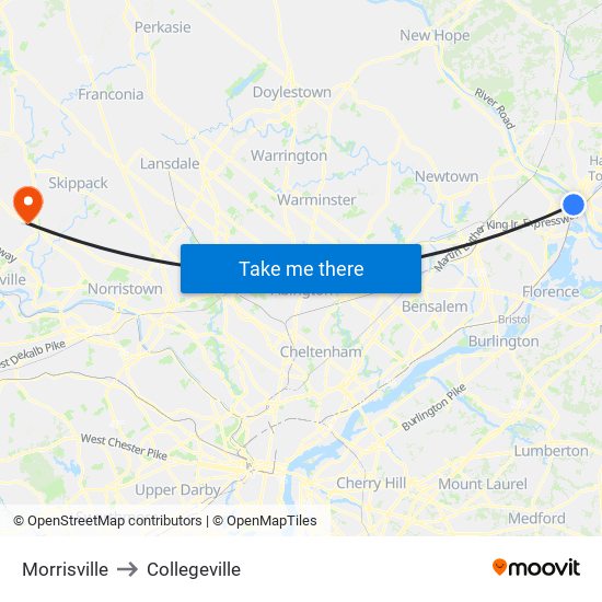 Morrisville to Collegeville map