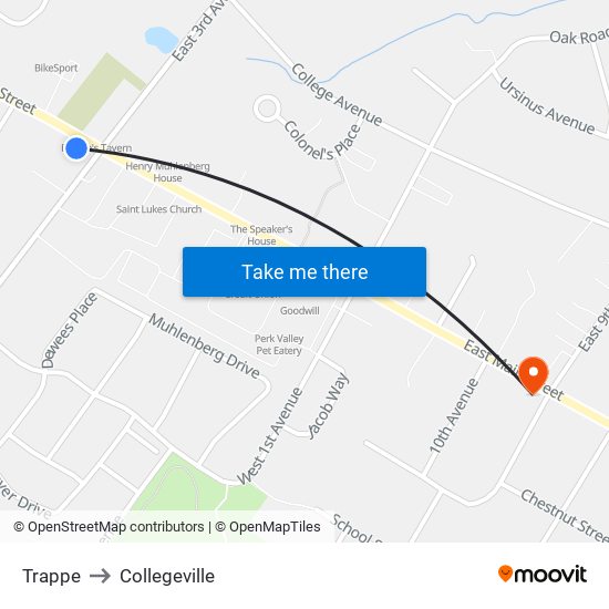 Trappe to Collegeville map