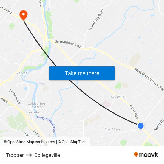 Trooper to Collegeville map