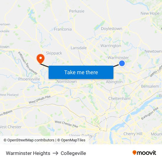 Warminster Heights to Collegeville map