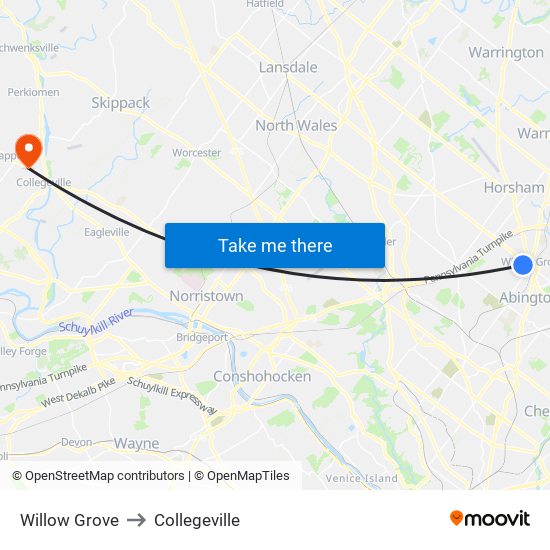 Willow Grove to Collegeville map